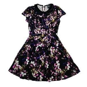 Hot Topic Black Floral Velvet Peter Pan Collar Skater Dress